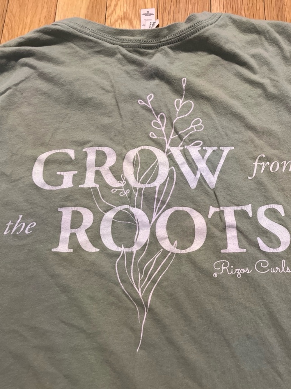 Rizo’s Curls Brand, “Grow from the Roots” Graphic Tee - Sage Green (M- Women)